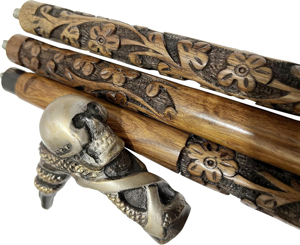 Antique Octopus & Skull Handle Red Natural Wood Cane Walking Stick for Men & Women | Aluminium Head Unisex Luxury Walking Cane - Fashion Statement/Gifts