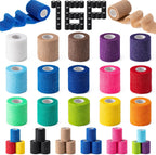 16 Pack Self Adhesive Bandage Wraps,2" X 5 Yards Non-Woven Elastic Cohesive Bandage Wrap, Color Athletic Tape for Wrist, Vet Wrap, Ankle Tape (Multicolour)