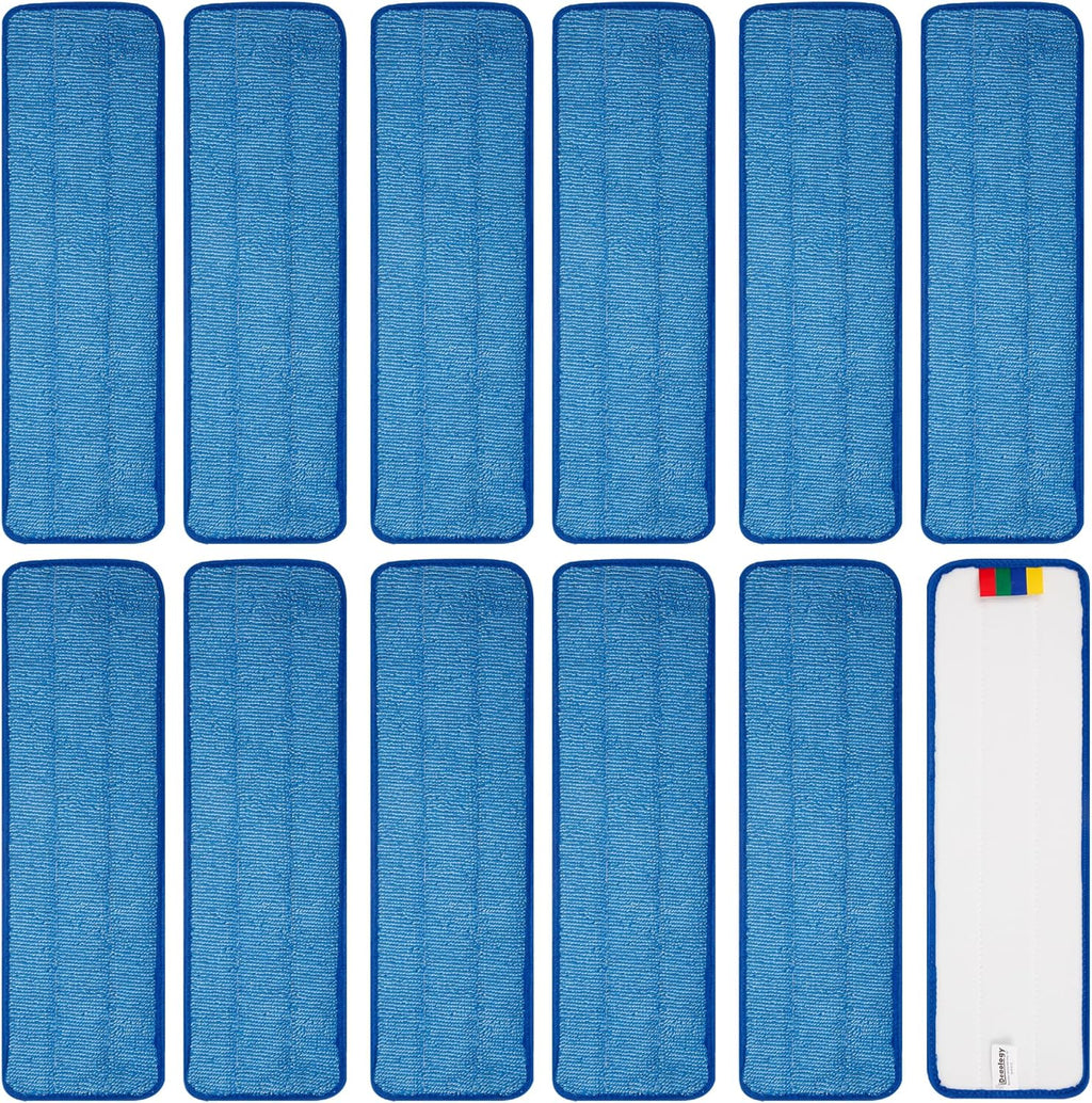 12 Pack Replacement Microfiber Pad - Thick - Universal Commercial 17-18 Inch Mop Head- Heavy Duty - Wet & Dry Commercial Cleaning Refills Reusable Mop Refills Fit for Most Microfiber Flat Mop System