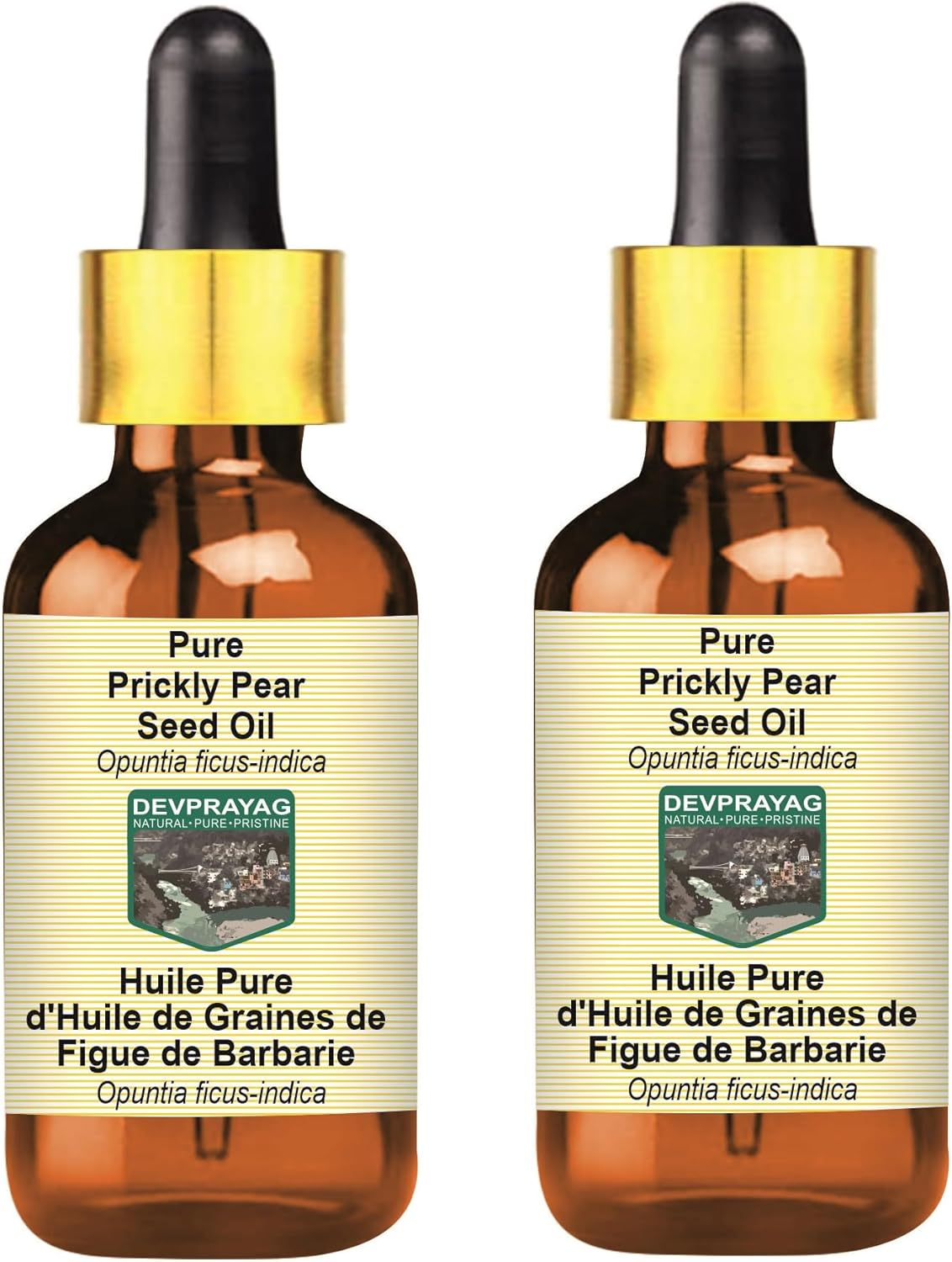 Pure Prickly Pear Seed Oil (Opuntia ficus-Indica) with Glass Dropper (Pack of Two) 100mlx2 (6.76 oz)