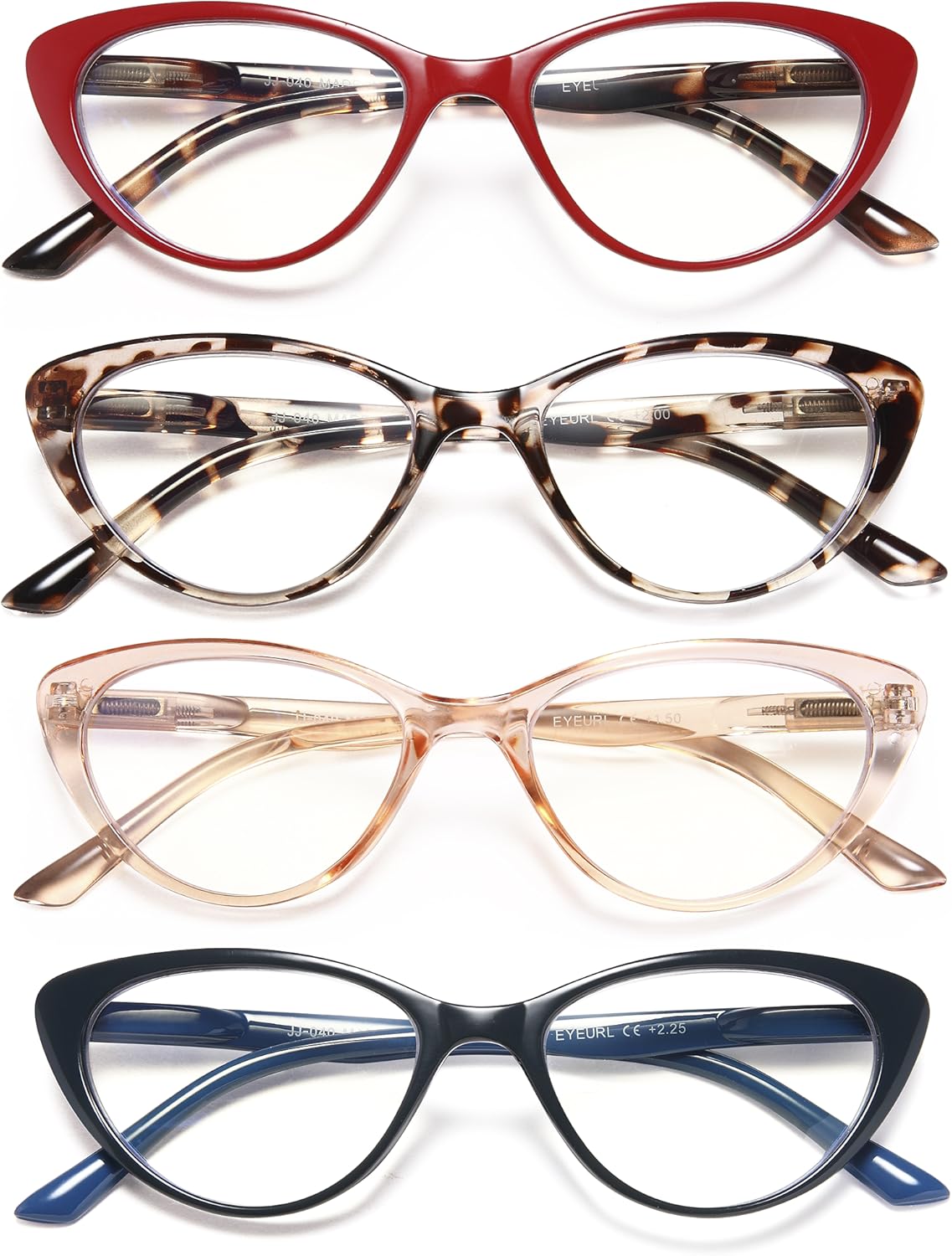 EYEURL 4-Pack Cat Eye Reading Glasses for Women- Blue Light Blocking Readers with Spring Hinges,Anti-Glare/UV Rays Reading Glasses,1.5