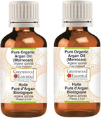 Greenwood Essential Pure Organic Argan (Moroccan) Oil (Argania spinosa) Cold Pressed (Pack of Two) 100ml X 2 (6.76 oz)