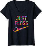 Womens Just Floss Funny Dental Oral Hygienist RDH Dentist Assistant V-Neck T-Shirt