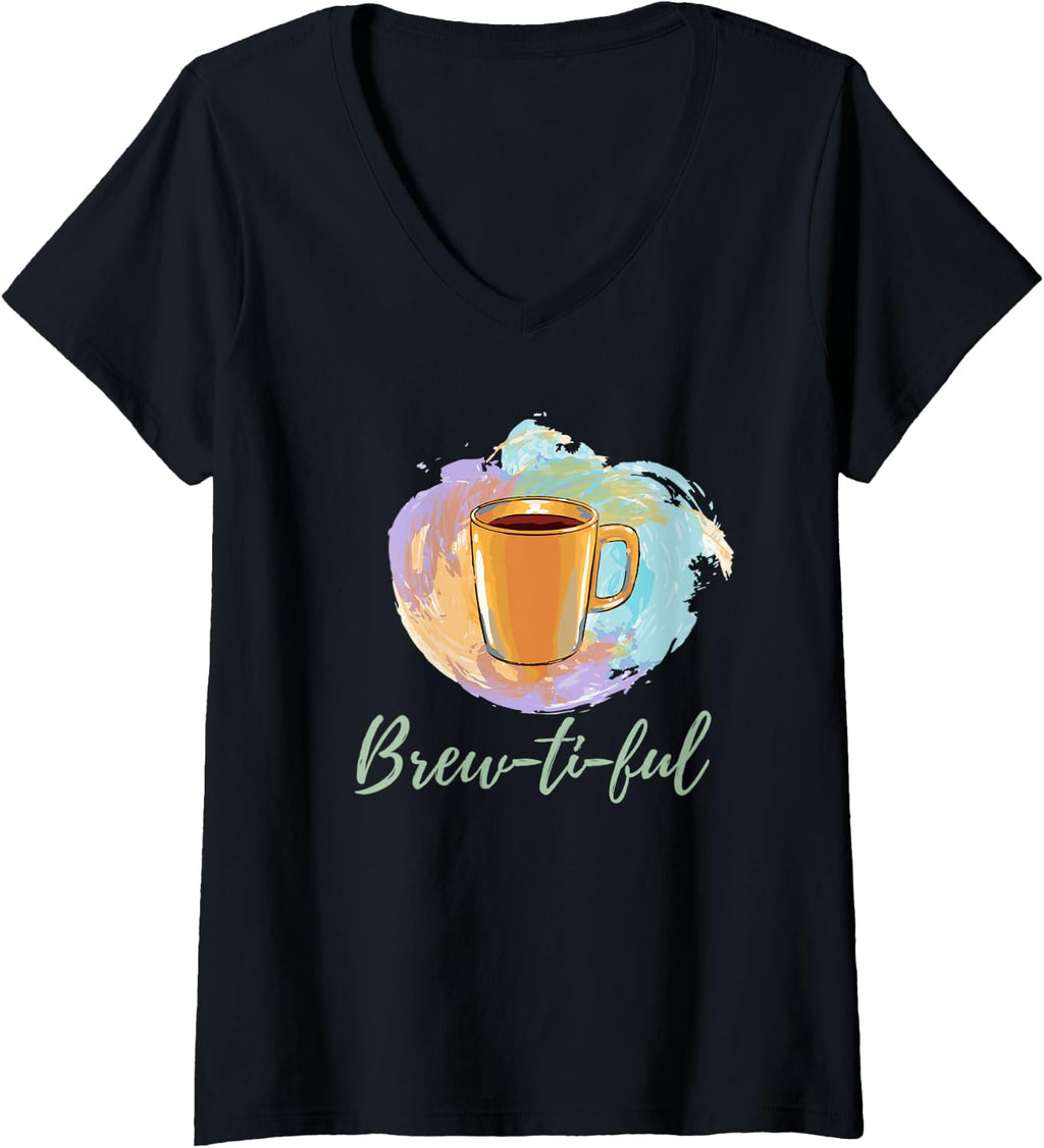 Womens Funny Brew-Tea-Ful Beautiful V-Neck T-Shirt