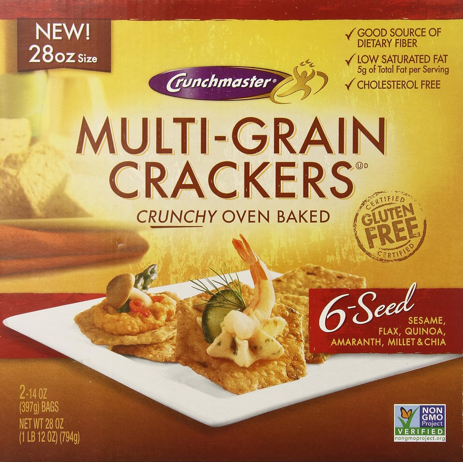 Crunchmaster Multi Grain 6 Seed Cracker, Sesame, 14 Oz, Pack of 2