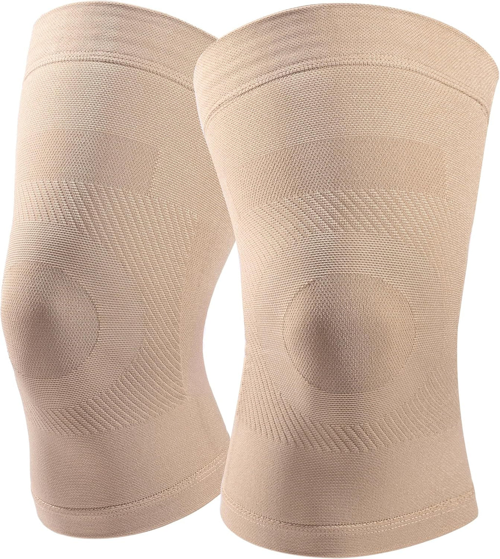 Knee Compression Sleeves, 1 Pair, Can Be Worn Under Pants, 20-30mmHg Strong Support Knee Brace for Unisex, Knee Support for Meniscus Tear, Arthritis, Pain Relief, Injury Recovery, Daily Wear,Beige XXL