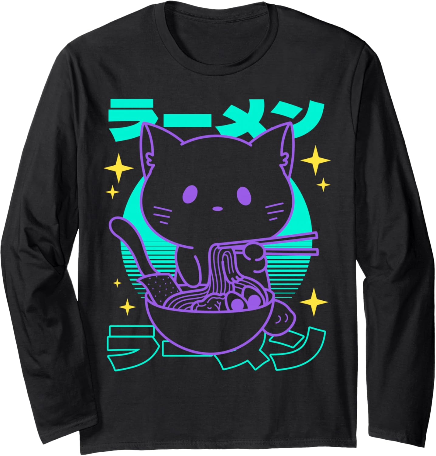 Anime Ramen Cat Japanese Retro Noodles Aesthetic Kawaii Cat Long Sleeve T-Shirt