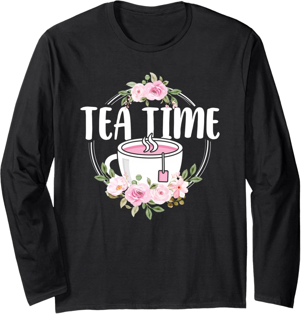 Cute Tea Time Flower Teacup Tea Lover Women Girls Long Sleeve T-Shirt