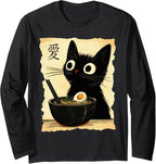 Funny Cat Ramen Japanese Kawaii Anime Cat Graphic Long Sleeve T-Shirt