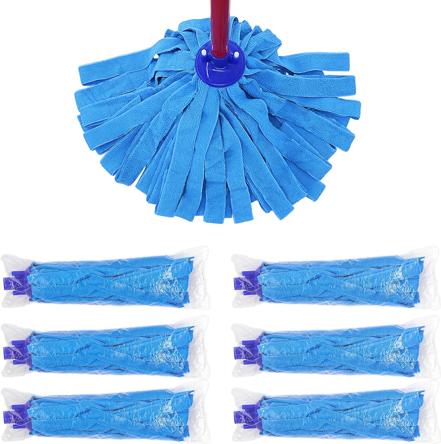 EaseYourDay 6 PCS Blue Microfiber Mop Replacement Compatible with All Standard US Threading Pole &0.8" Diameter Mop Handle