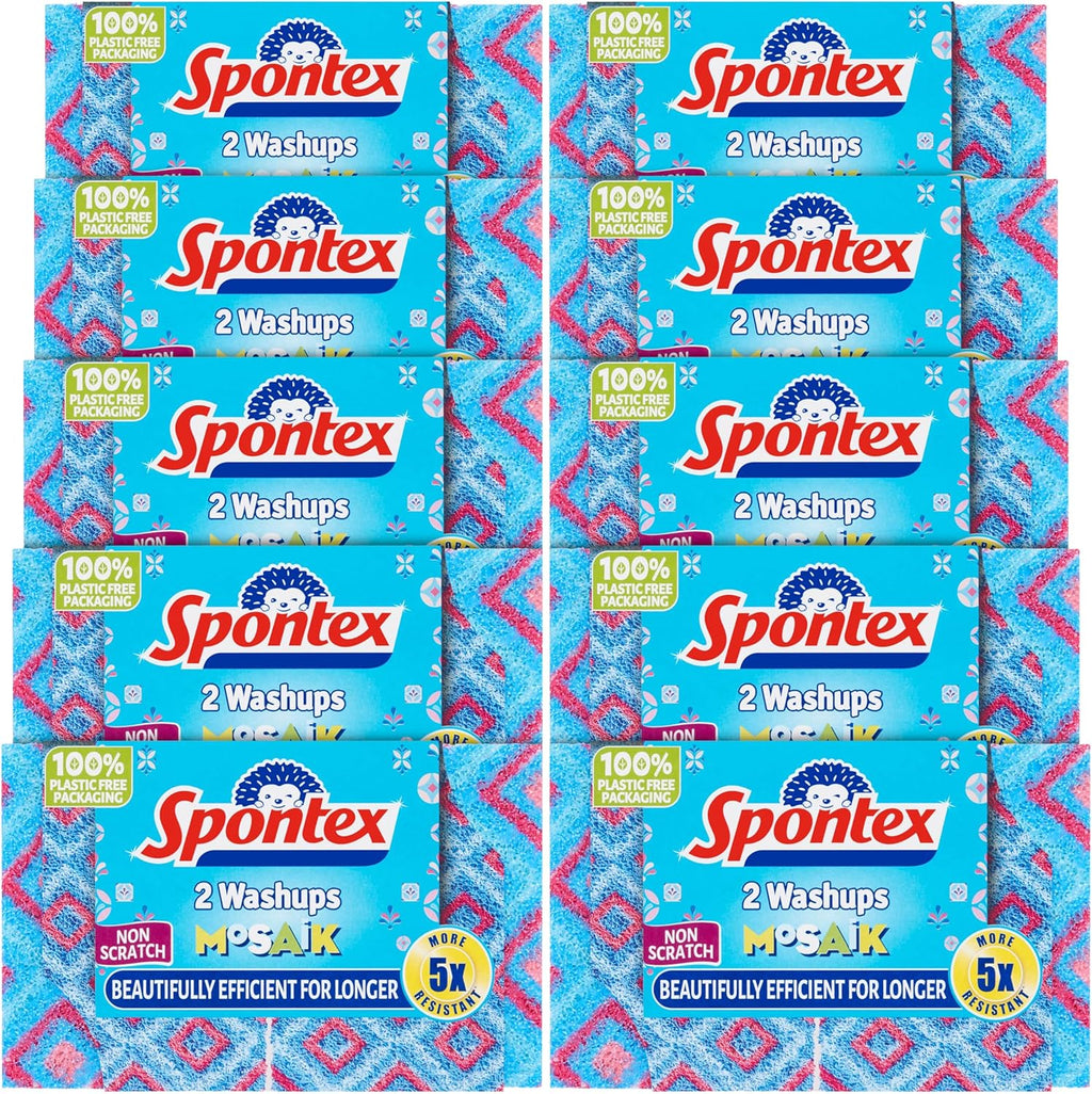 Spontex 2 Non Scratch Washups Mosaik Sponge Scourers, 10 Packs (20 Sponge Scourers)
