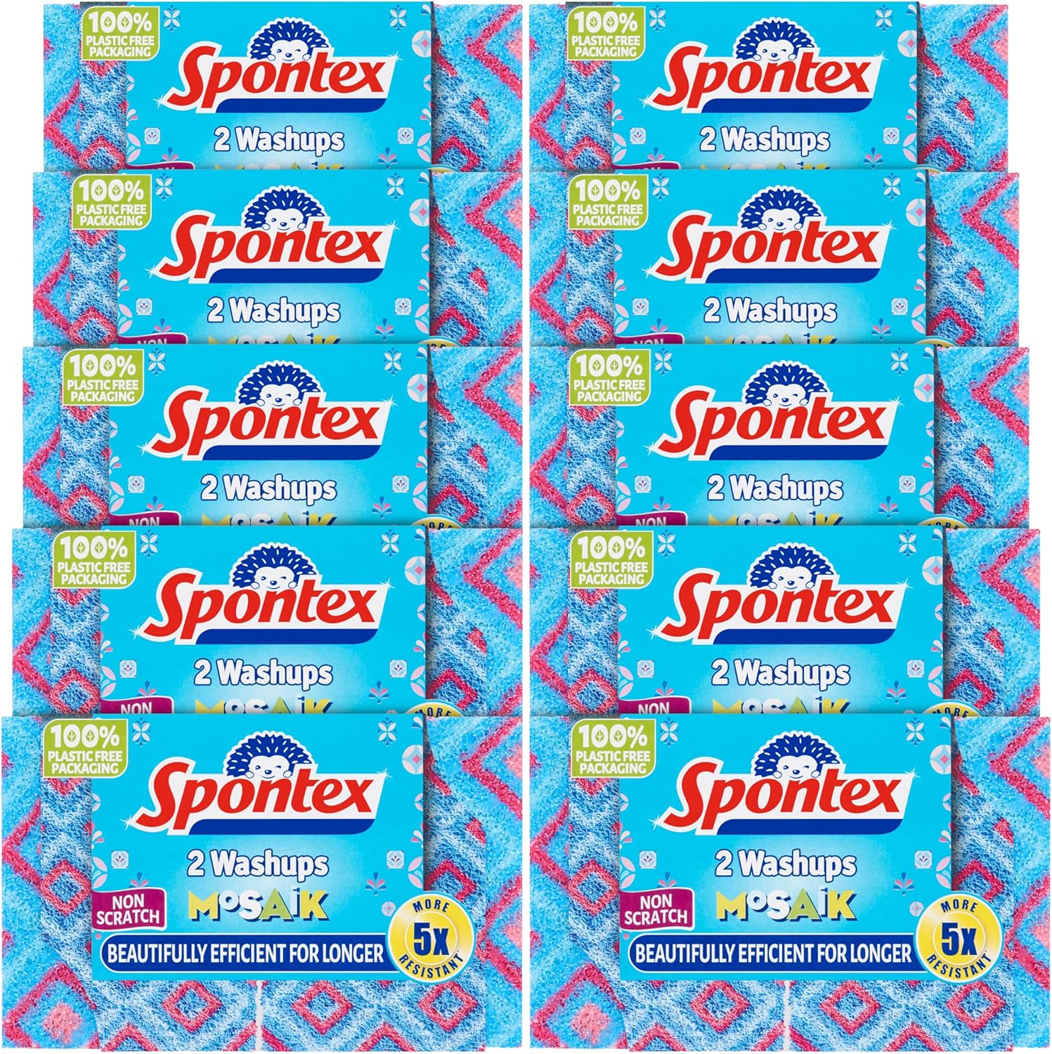 Spontex 2 Non Scratch Washups Mosaik Sponge Scourers, 10 Packs (20 Sponge Scourers)