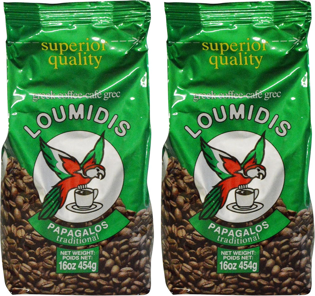 Loumidis Greek Ground Coffee Papagalos Traditional 2 Pack (16 Ounces)