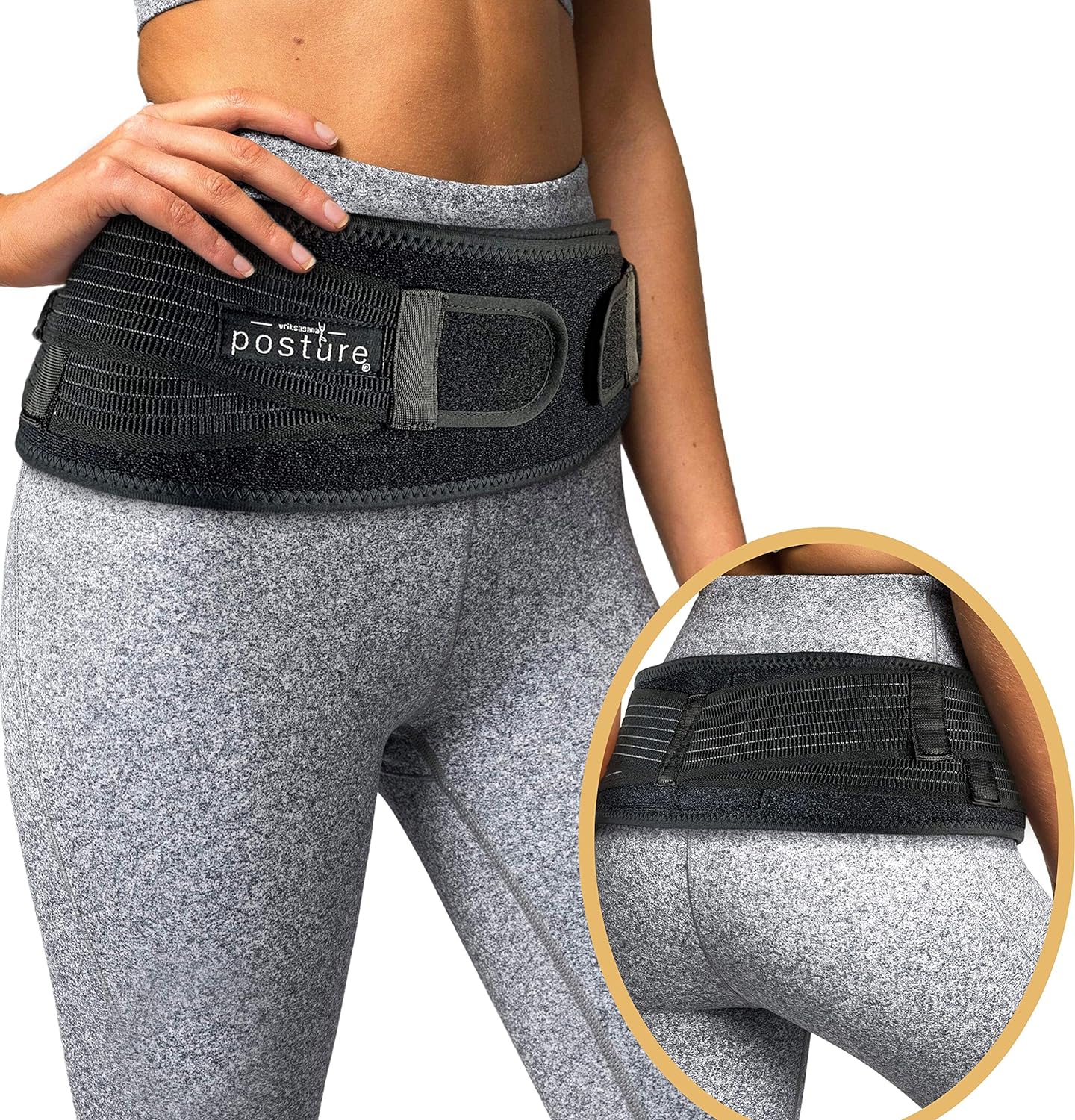 Vriksasana Posture Sacroiliac Hip Belt for Women and Men That Alleviates Sciatic, Pelvic, Lower Back, Leg and Sacral Nerve Pain Caused by Si Joint Dysfunction| Trochanter Brace EXTRA SMALL (Petite, Black)