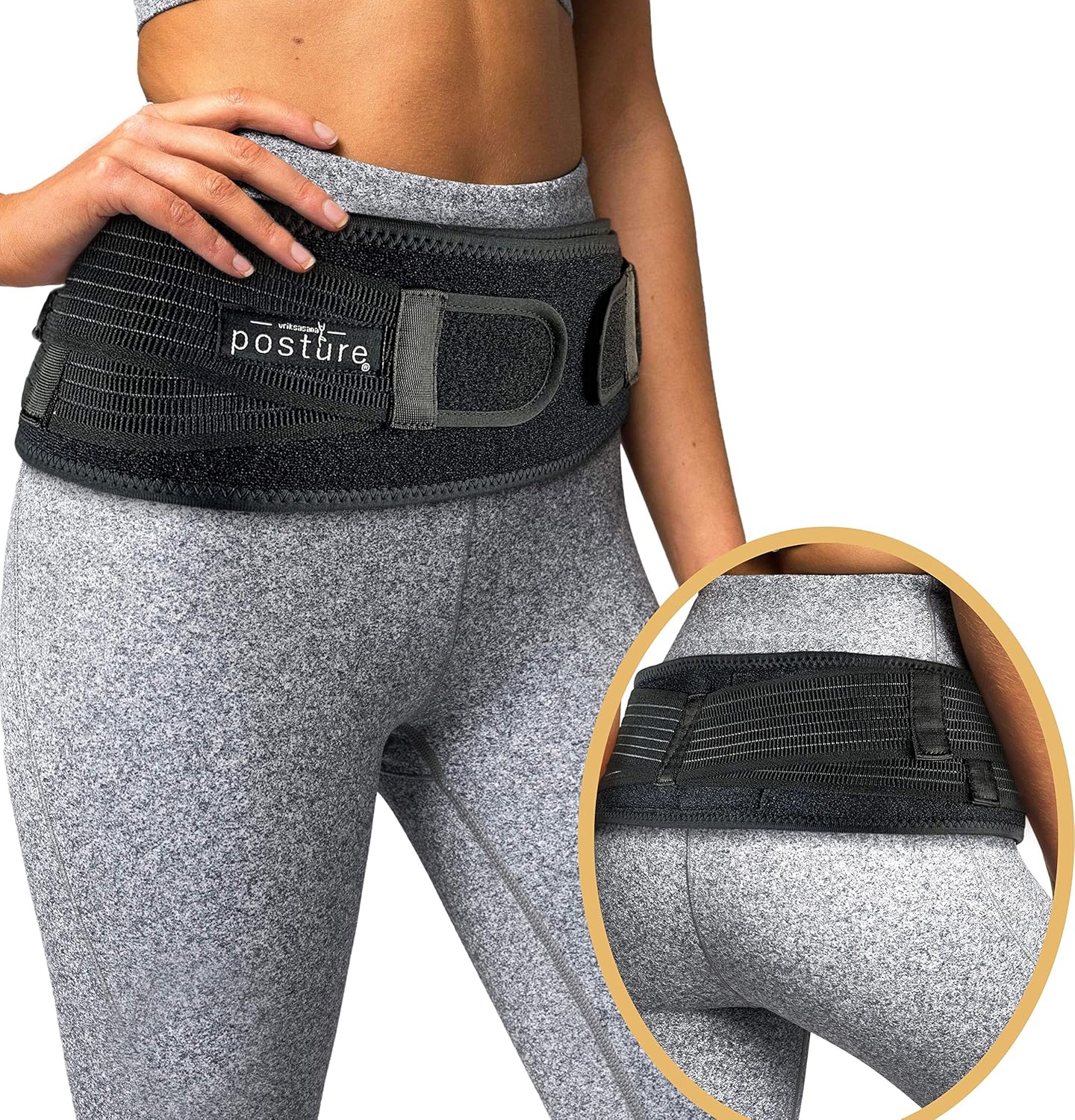 Vriksasana Posture Sacroiliac Hip Belt for Women and Men That Alleviates Sciatic, Pelvic, Lower Back, Leg and Sacral Nerve Pain Caused by Si Joint Dysfunction| Trochanter Brace (Plus, Black)