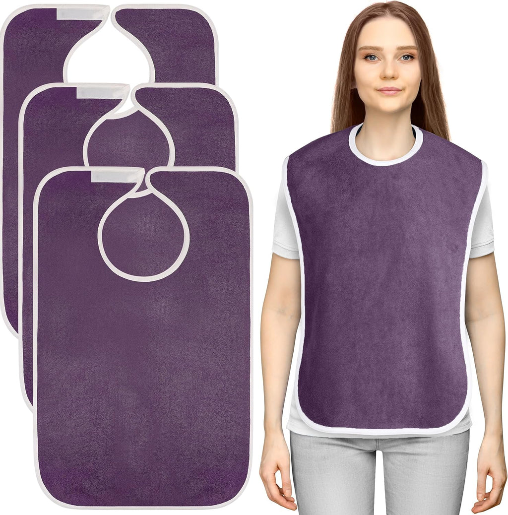 Utopia Towels 3 Pack Premium Unisex Adult Bibs for Elderly Women Men, Waterproof Bib for Eating, Adjustable and Washable (Plum)