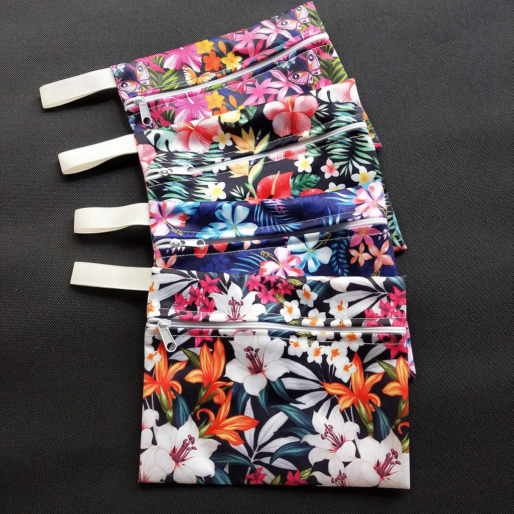 MissC2C Pack 4pcs Waterproof Mini Wet Bags for Menstrual Pads, Maternity Mama Panty Liners,Sanitary Pads, Sanitary Napkin,Wipes, can be Used as Makeup Bags/Purse