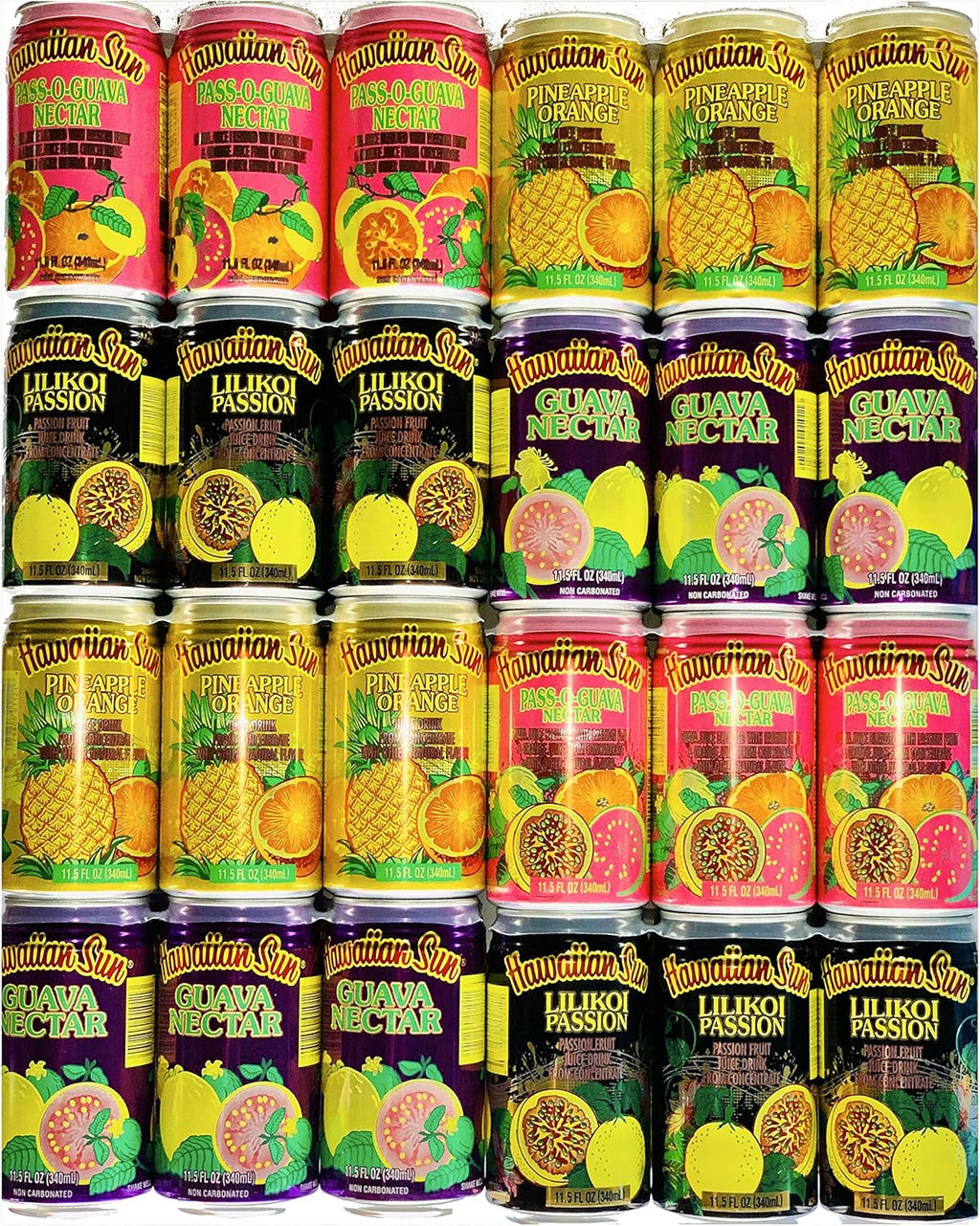 Hawaiian Sun Drinks 24 Pack Sampler (Pass-O-Guava,Pineapple-Orange, Lilikoi-Passion Fruit, Guava) 6 Pack of Each
