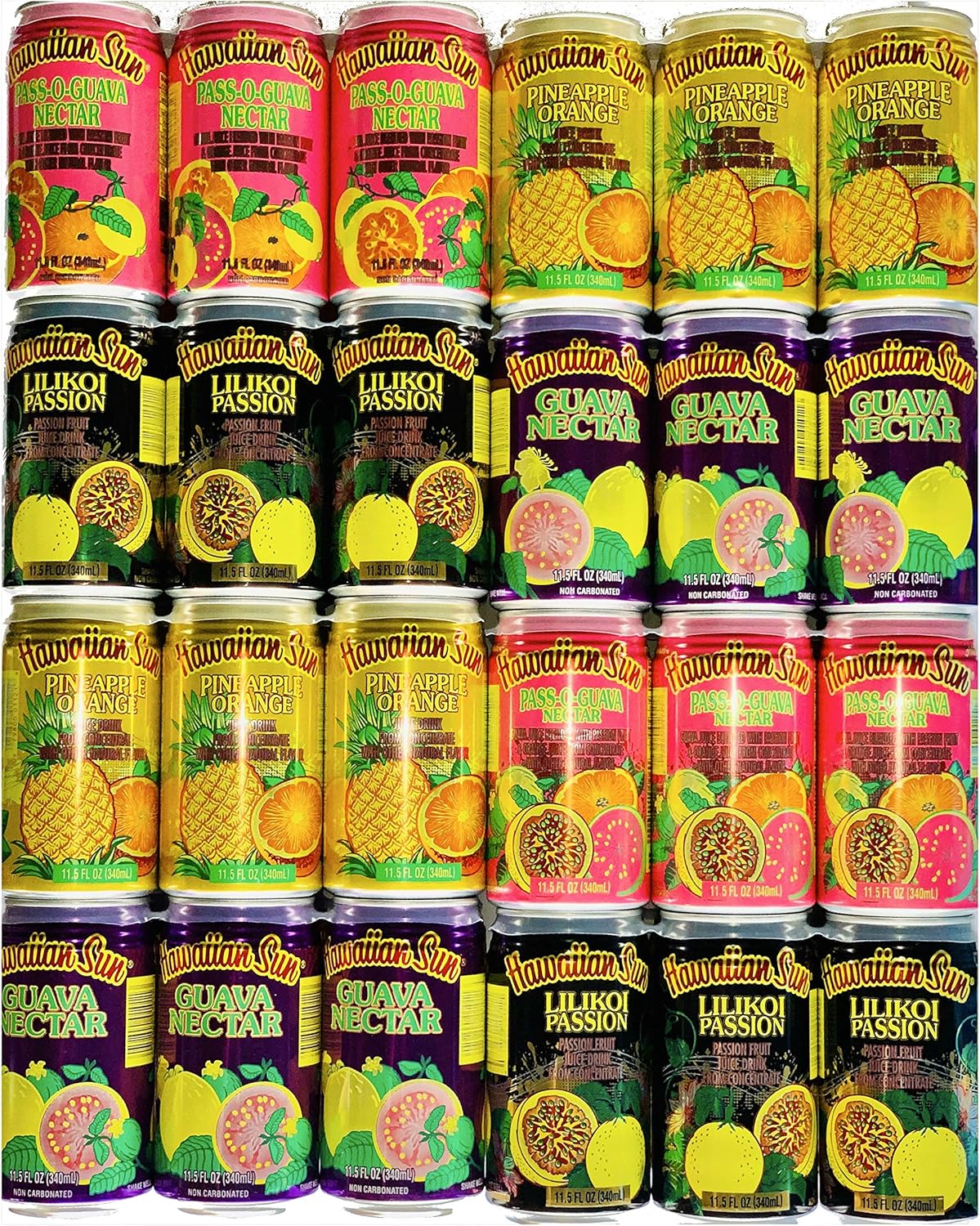 Hawaiian Sun Drinks 24 Pack Sampler (Pass-O-Guava,Pineapple-Orange, Lilikoi-Passion Fruit, Guava) 6 Pack of Each