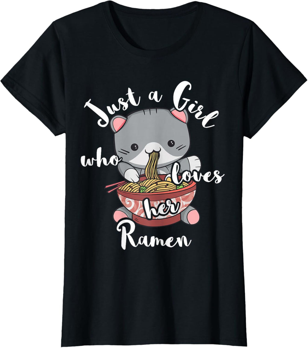 Ramen Girls Japanese Noodle Soup Food Cute Kawaii Cat T-Shirt
