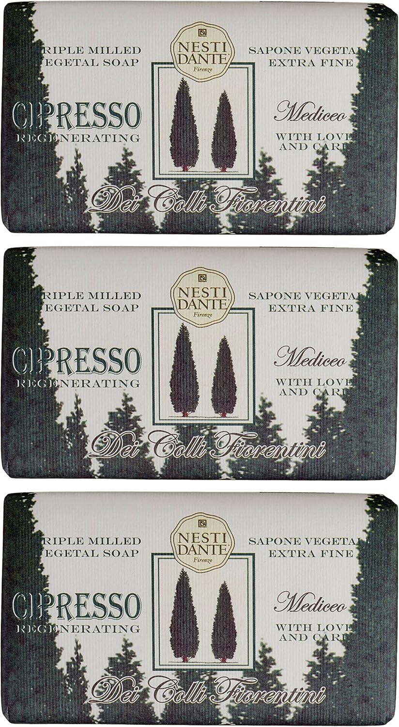"Cipresso Mediceo" Regenerating Triple Milled Perfumed Vegetal Soap,"Dei Colli Fiorentini" Line 8.8 Ounces (250g) Package (Pack of 3) [ Italian Import ]