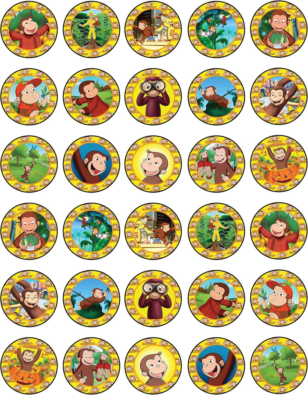 30 x Edible Cupcake Toppers – Curious Monkey Collection of Edible Cake Decorations | Uncut Edible on Wafer Sheet
