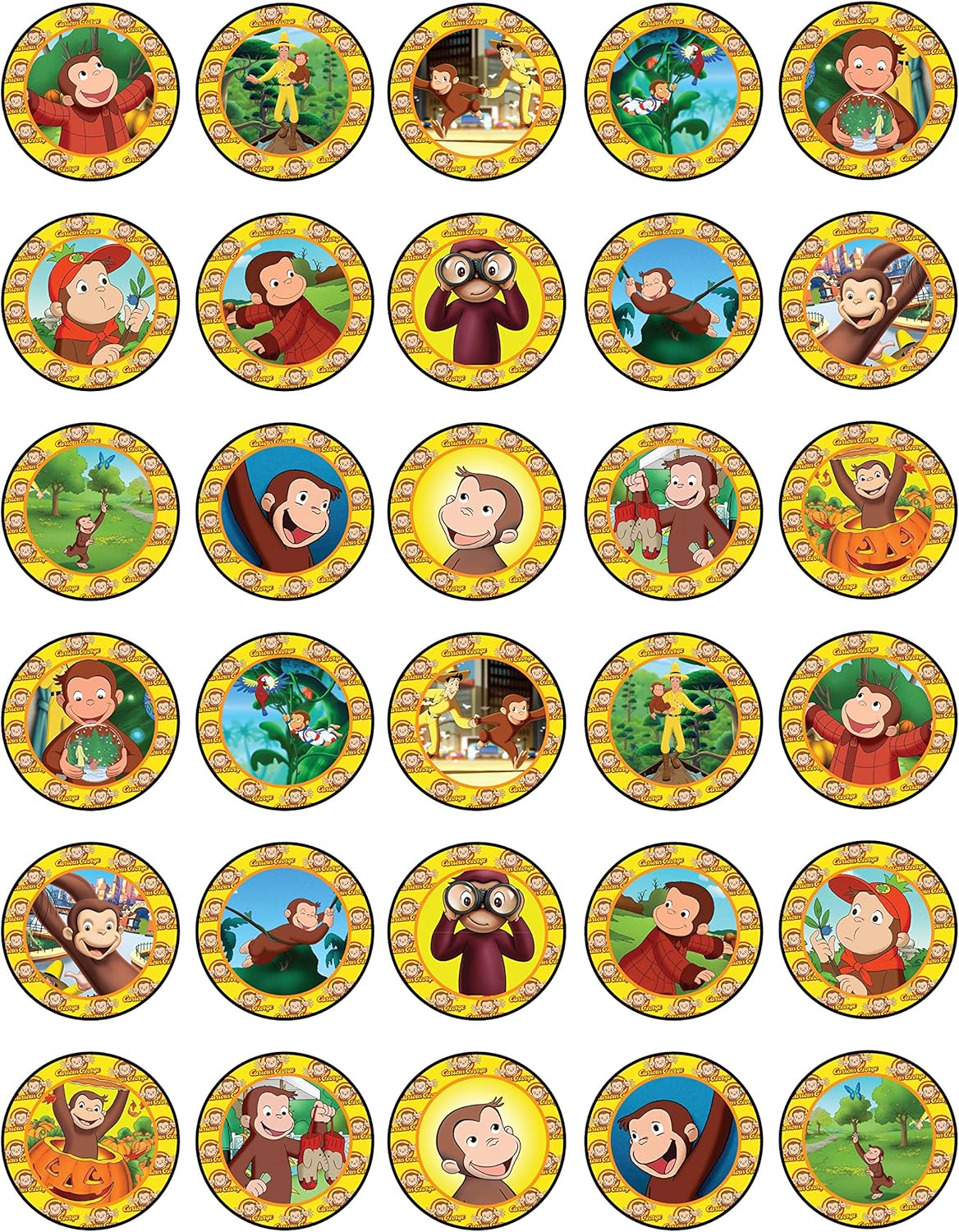 30 x Edible Cupcake Toppers – Curious Monkey Collection of Edible Cake Decorations | Uncut Edible on Wafer Sheet
