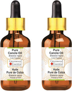 Greenwood Essential Pure Canola Oil (Brassica napus) with Glass Dropper Cold Pressed (Pack of Two) 100ml X 2 (6.76 oz)