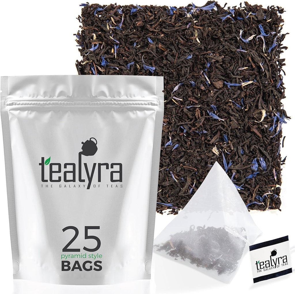 Tealyra - Cream Earl Grey Tea Pyramids Bags - Classic Black Leaf Tea - Citrusy with Vannilla Flavor - 25 Sachets (2-ounce)