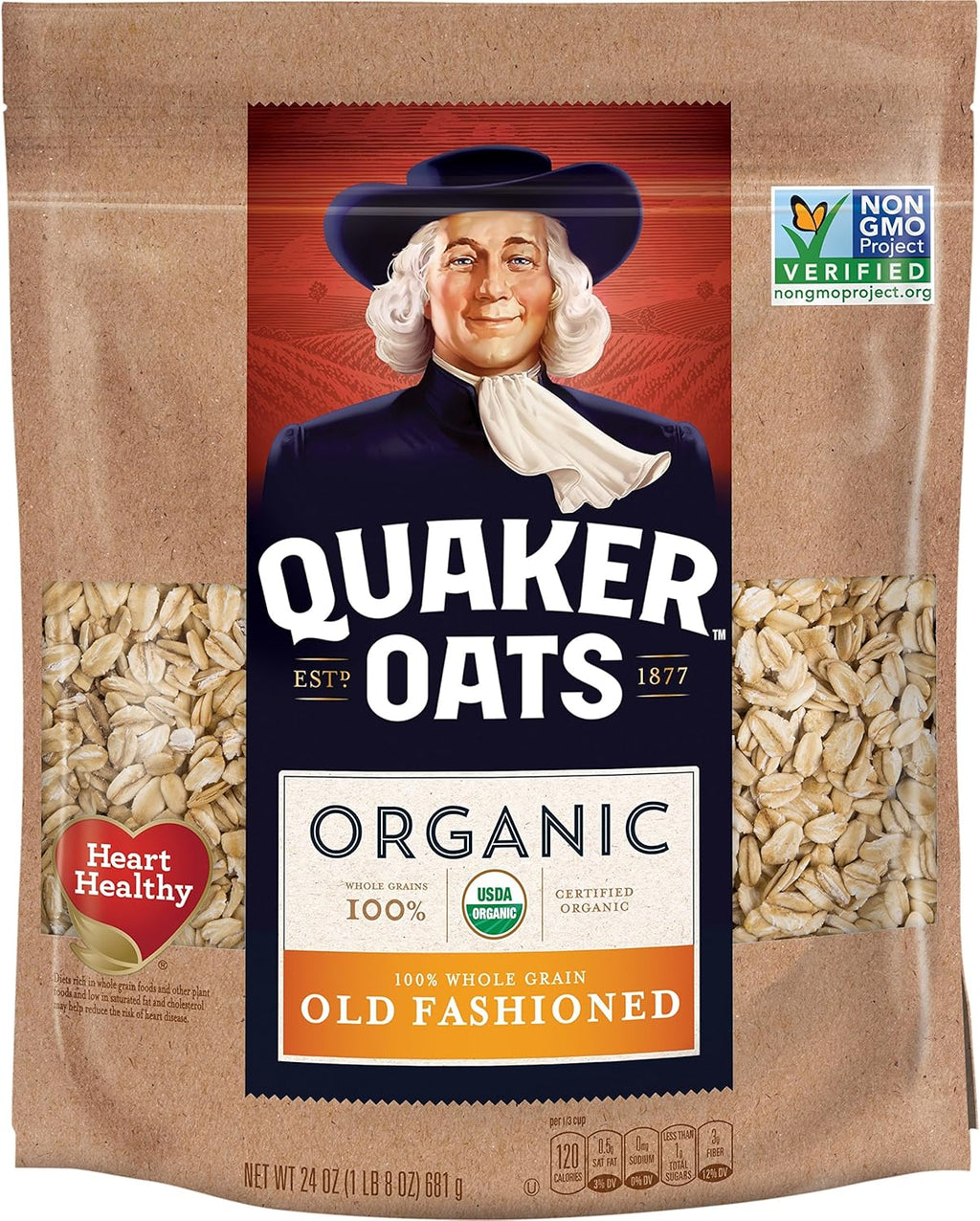 Quaker Organic Old Fashioned Oats, Non-GMO Project Verified, 24 Ounce, Resealable Bag