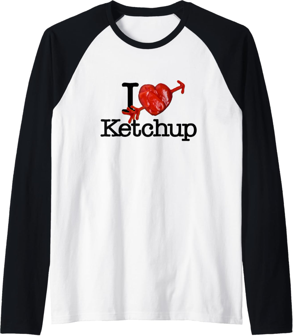 I Love Ketchup Tomato Sauce Heart Raglan Baseball Tee