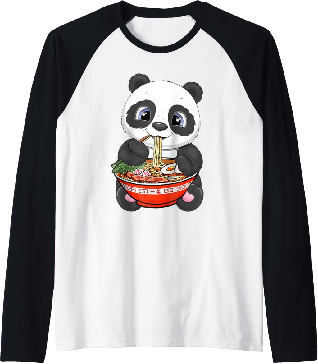 Kawaii Ramen panda Japanese Noodles Raglan Baseball Tee