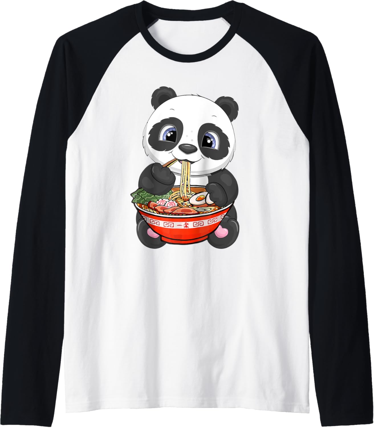 Kawaii Ramen panda Japanese Noodles Raglan Baseball Tee