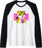 Tiger Kitten Boba Bubble Tea Cute Cat Kawaii Anime Feline Raglan Baseball Tee
