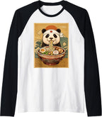 Kawaii Panda Japanese Ramen Noodles Raglan Baseball Tee