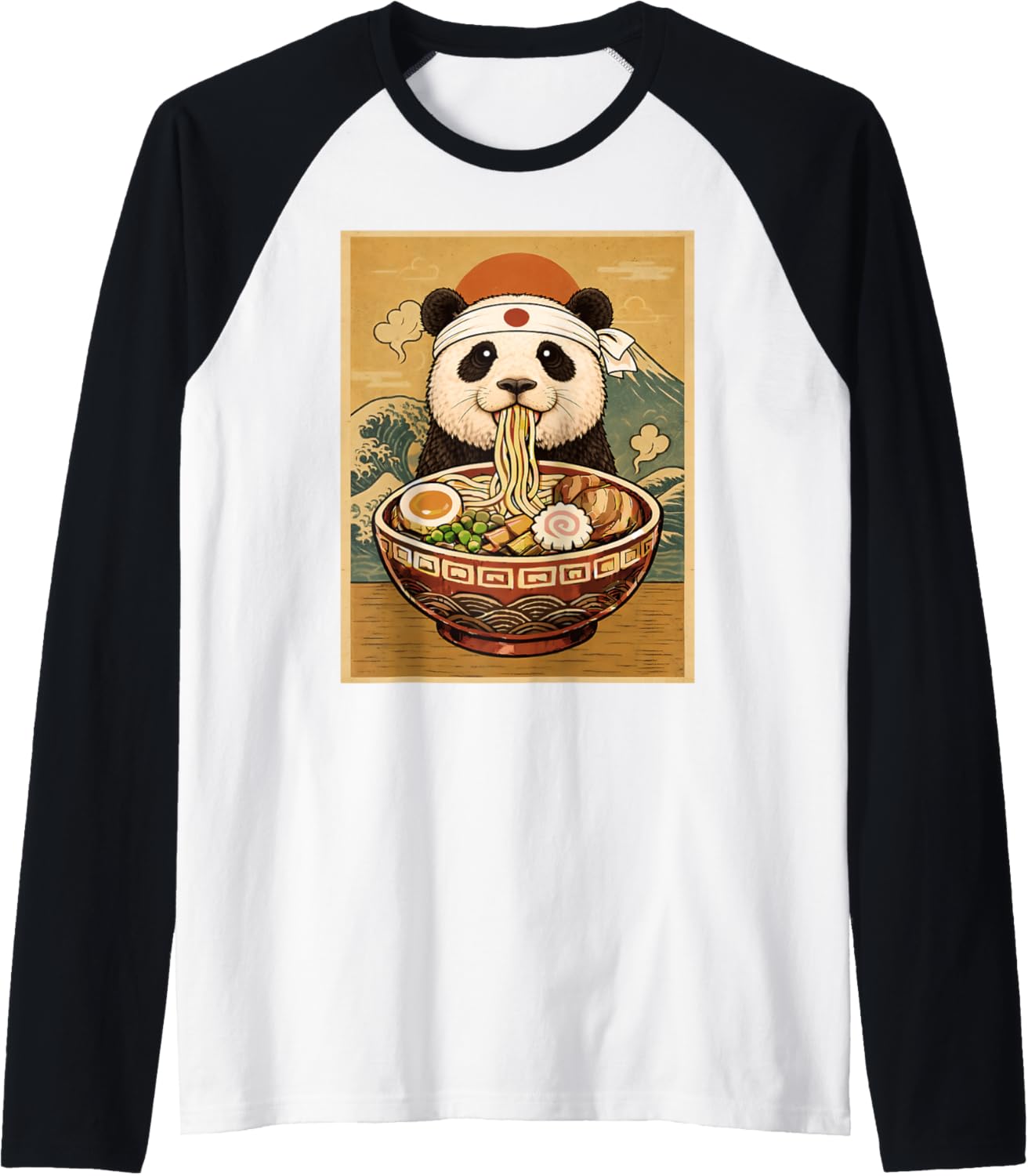 Kawaii Panda Japanese Ramen Noodles Raglan Baseball Tee