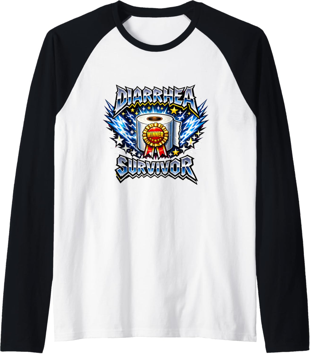 Diarrhea Survivor Winner Toilet Paper Funny Humor Raglan Baseball Tee