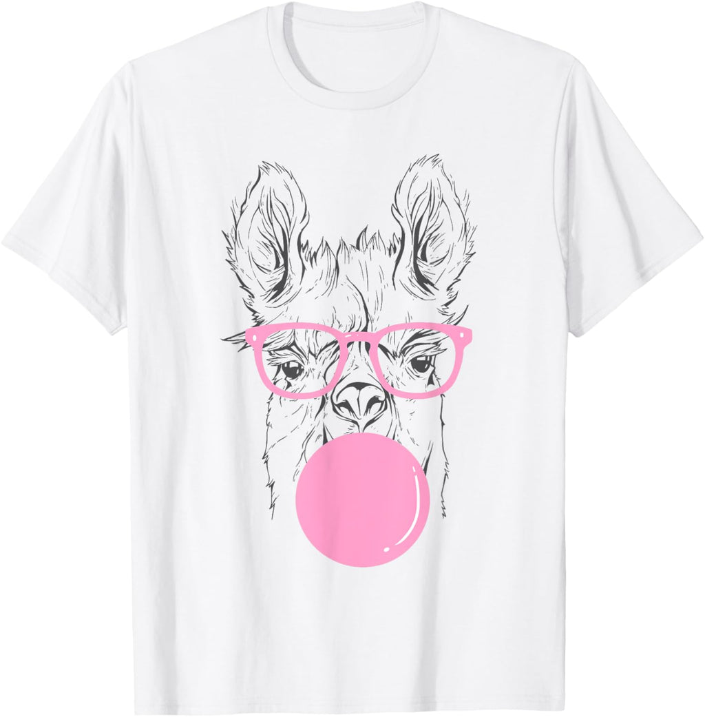 Cute Llama Face Eating Gum And Makes A Bubble Tee Cool Llama T-Shirt