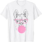 Cute Llama Face Eating Gum And Makes A Bubble Tee Cool Llama T-Shirt