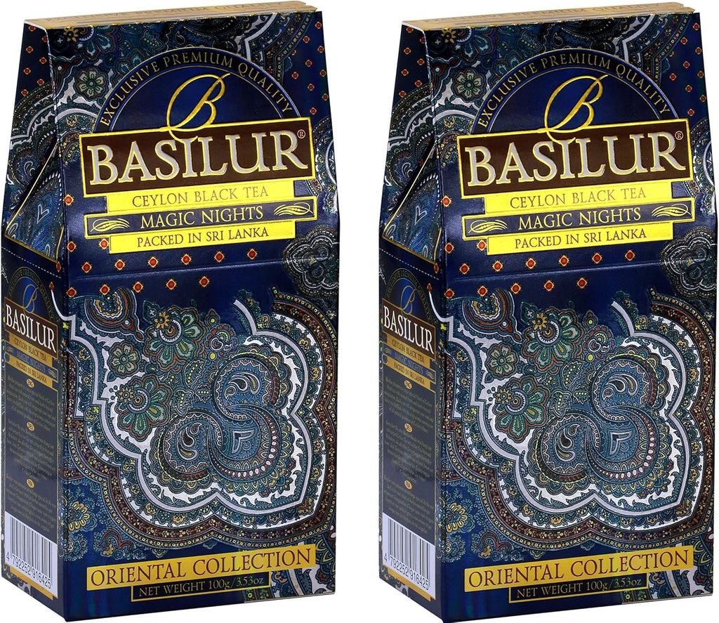 Basilur | "Magic Nights " Oriental Collection | Black Leaf Tea with cranberry and cornflower | 100g (3.52oz.) Per pack | Pack of 2