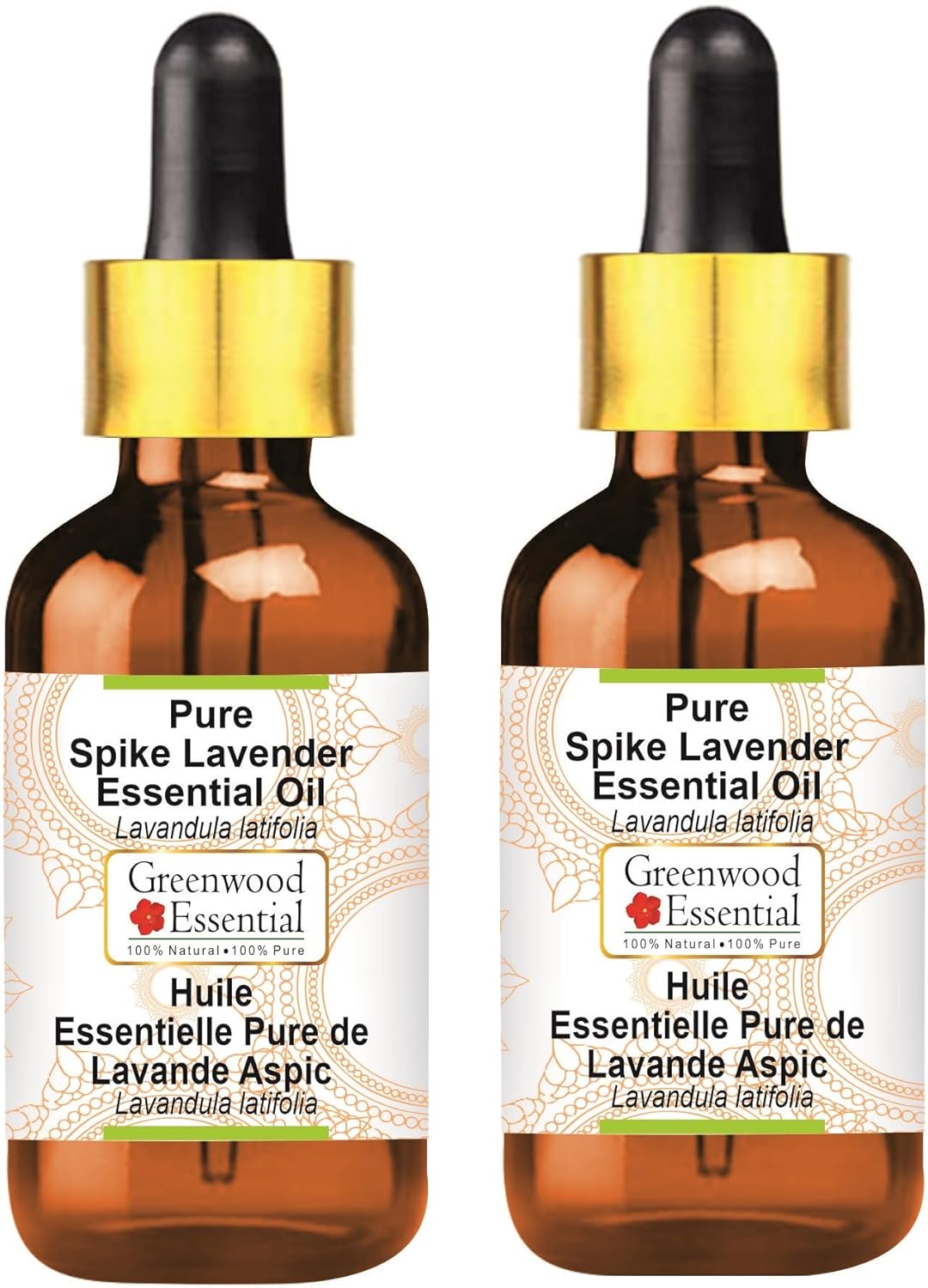 Greenwood Essential Pure Spike Lavender Essential Oil (Lavandula latifolia) with Glass Dropper Steam Distilled (Pack of Two) 100ml X 2 (6.76 oz)