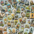 50 Pcs Vintage Gothic Stickers – Mystic Mushrooms, Skulls, Butterflies, Insects & Birds in Cloche Bottle Stickers for Journals, Scrapbooks, Phone Cases, Laptops, Halloween Projects