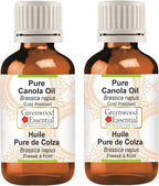 Greenwood Essential Pure Canola Oil (Brassica napus) Cold Pressed (Pack of Two) 100ml X 2 (6.76 oz)