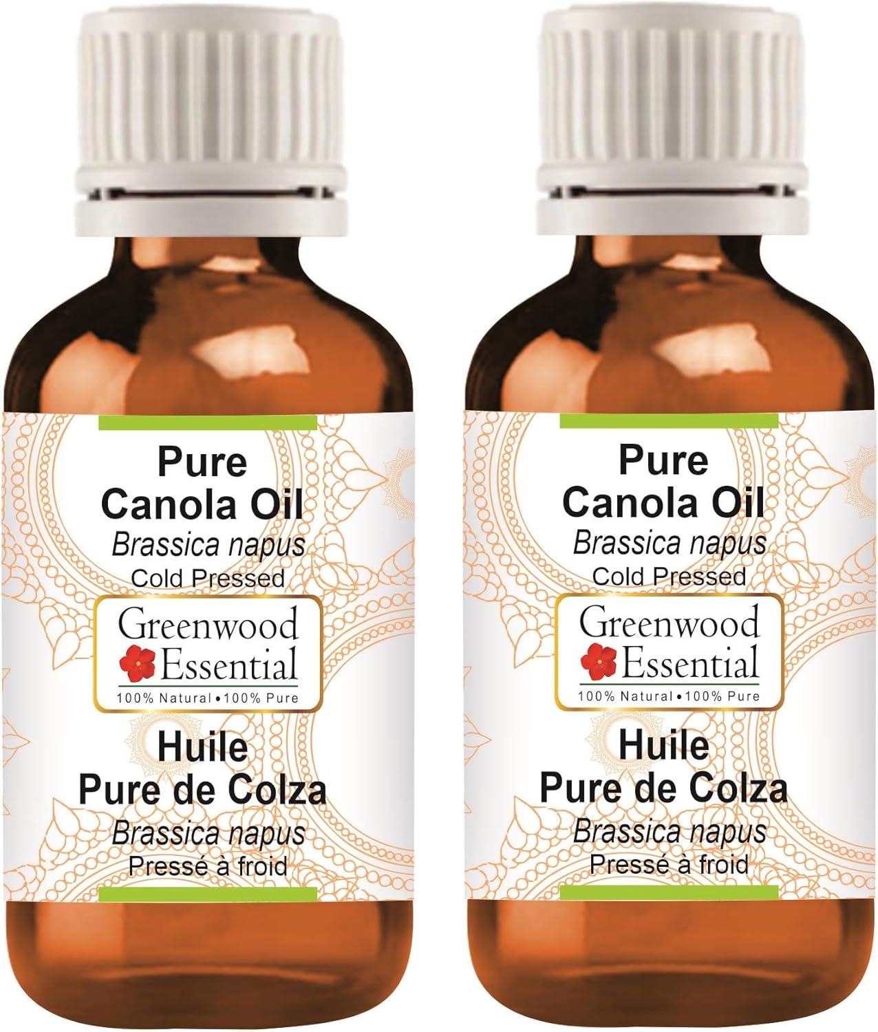 Greenwood Essential Pure Canola Oil (Brassica napus) Cold Pressed (Pack of Two) 100ml X 2 (6.76 oz)
