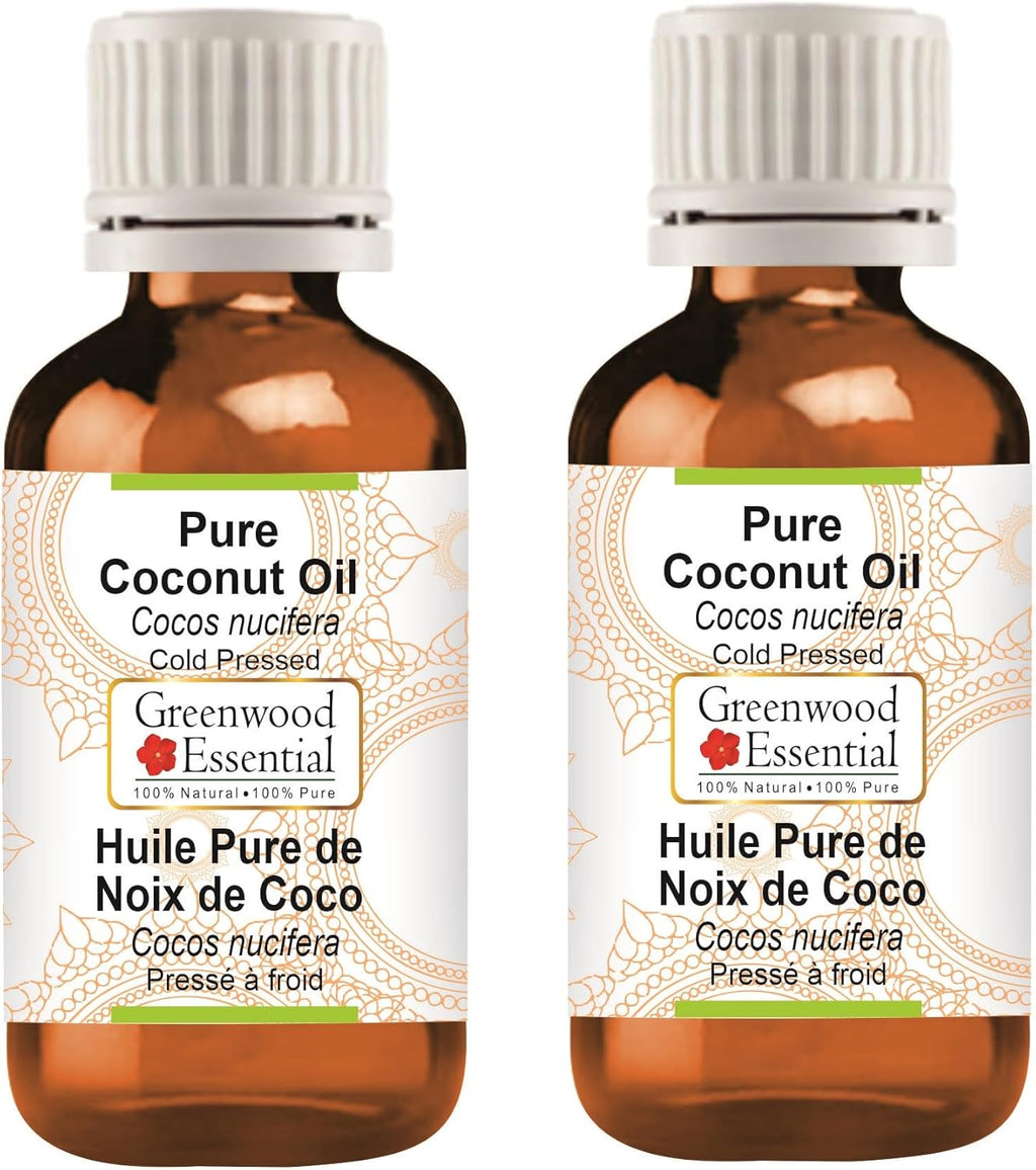 Greenwood Essential Pure Coconut Oil (Cocos nucifera) Cold Pressed (Pack of Two) 100ml X 2 (6.76 oz)