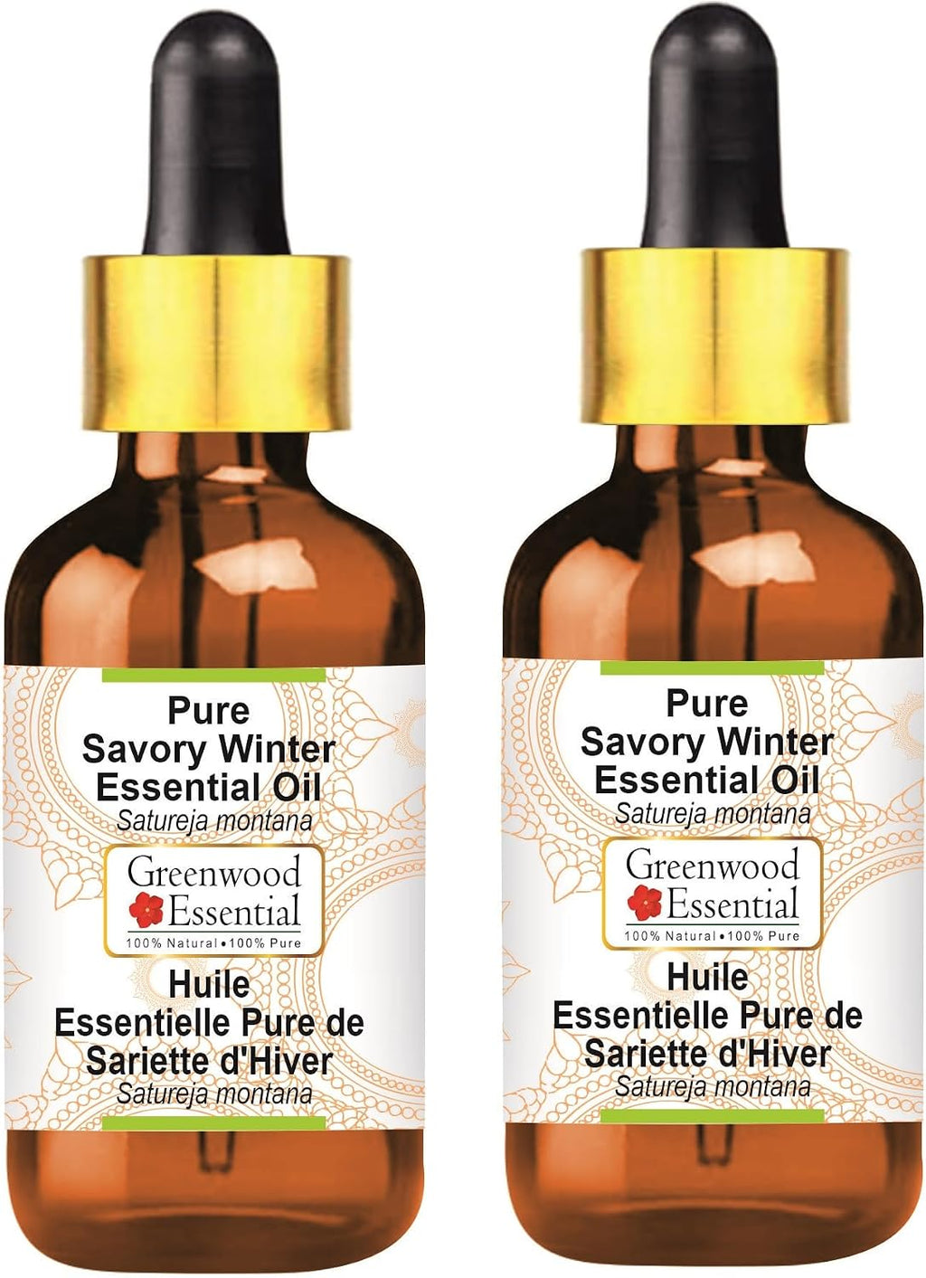 Greenwood Essential Pure Savory Winter Essential Oil (Satureja Montana) with Glass Dropper Steam Distilled (Pack of Two) 100ml X 2 (6.76 oz)