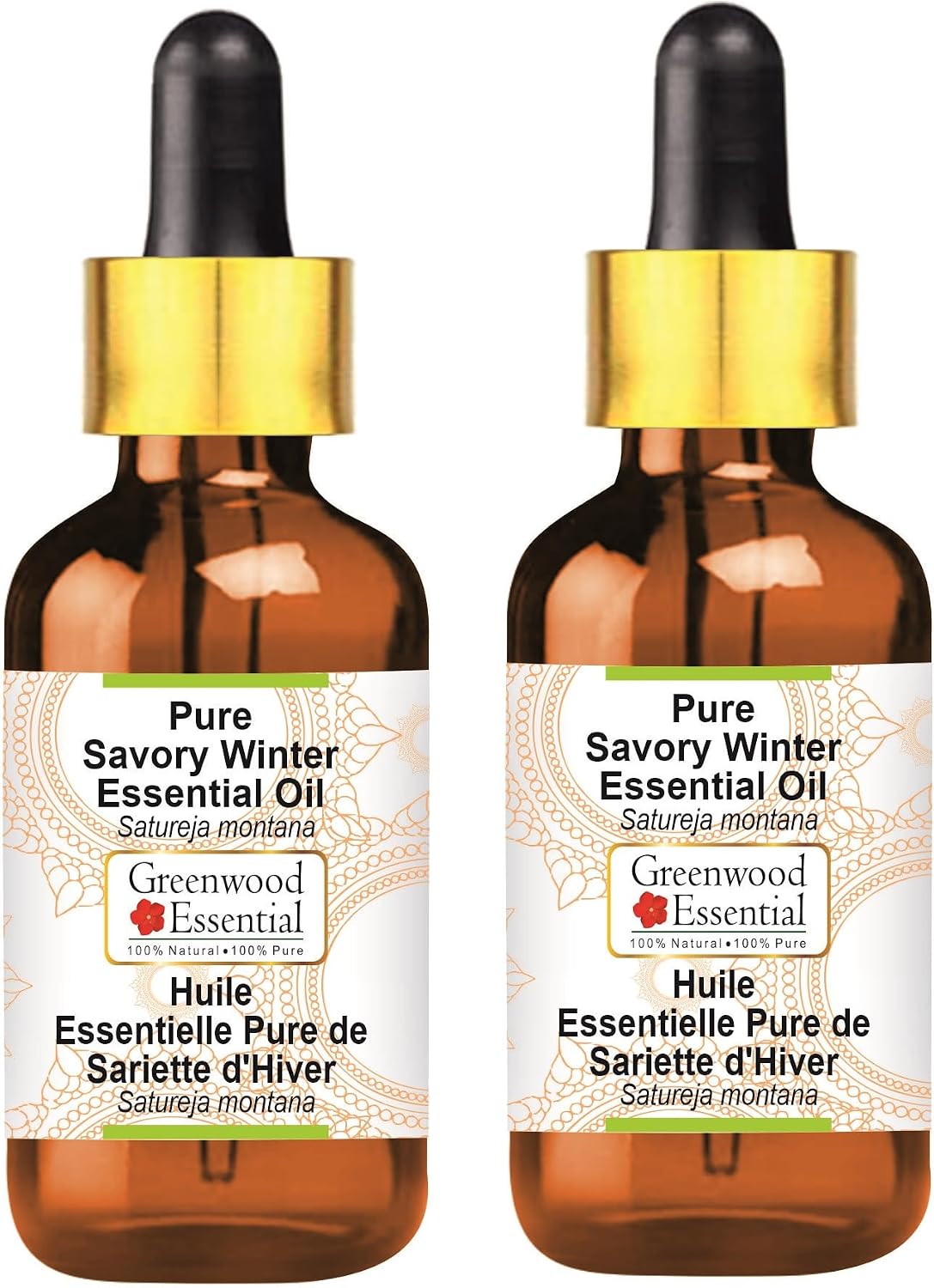 Greenwood Essential Pure Savory Winter Essential Oil (Satureja Montana) with Glass Dropper Steam Distilled (Pack of Two) 100ml X 2 (6.76 oz)