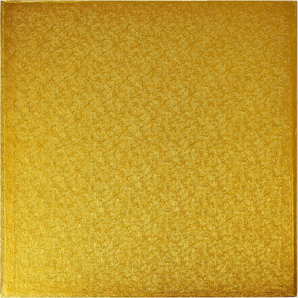 DecoPac Square Cake Drum, Foil Covered Cake Drum, Sturdy Half Inch Thick, Pack of 5, Gold - 14 Inch