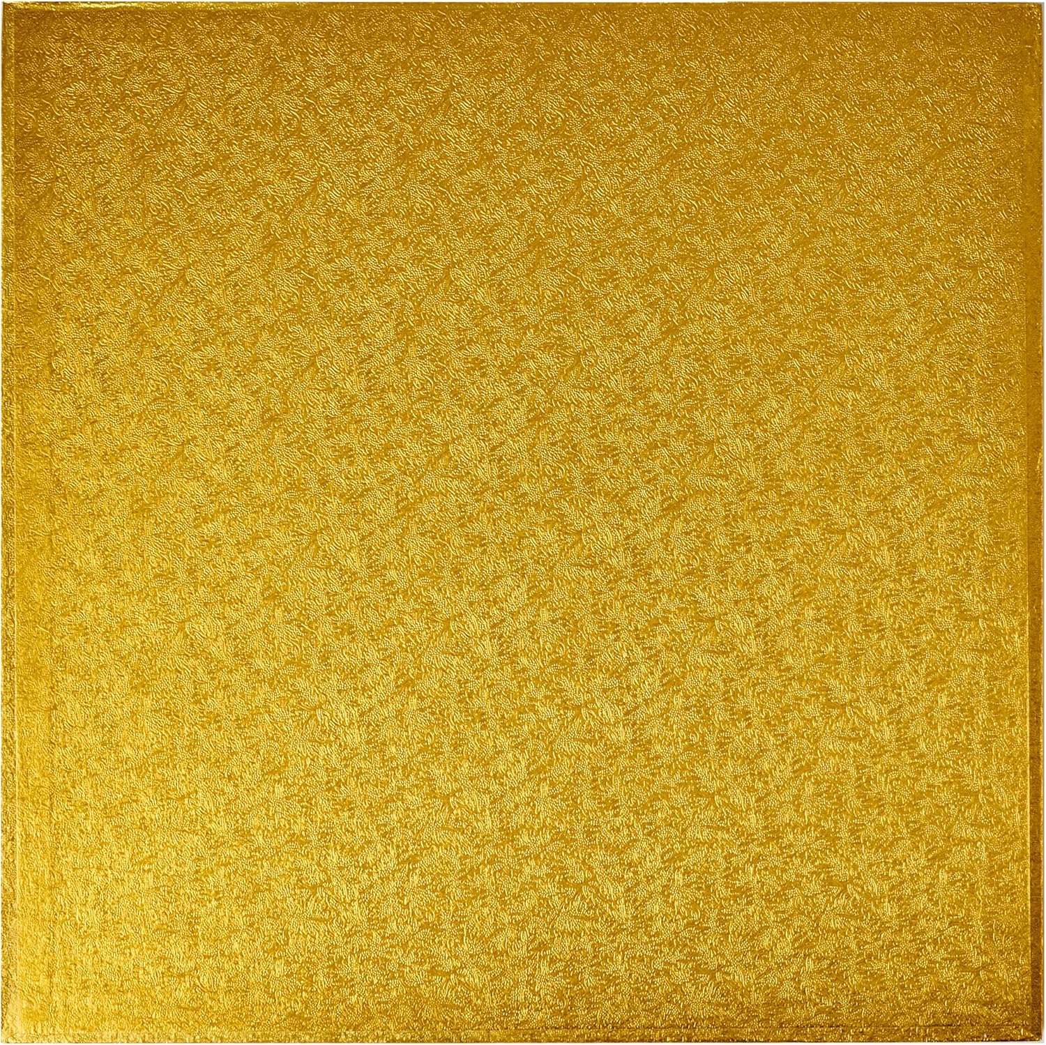 DecoPac Square Cake Drum, Foil Covered Cake Drum, Sturdy Half Inch Thick, Pack of 5, Gold - 14 Inch
