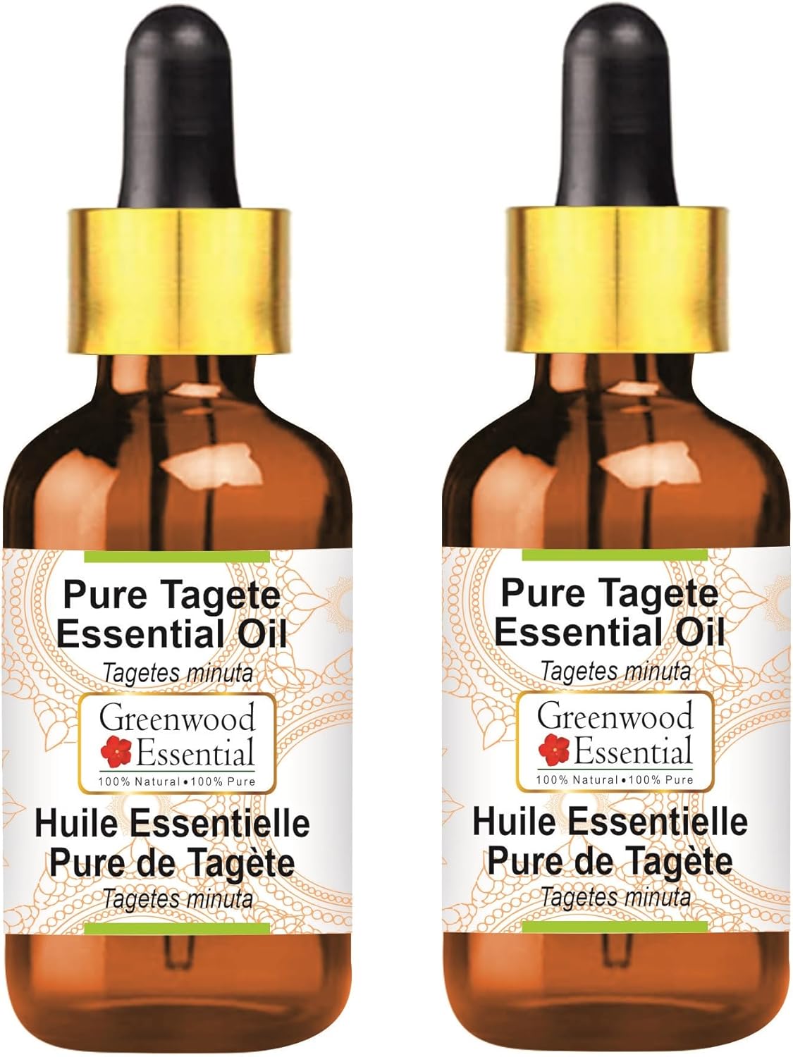 Greenwood Essential Pure Tagete Essential Oil (Tagetes minuta) with Glass Dropper Steam Distilled (Pack of Two) 100ml X 2 (6.76 oz)